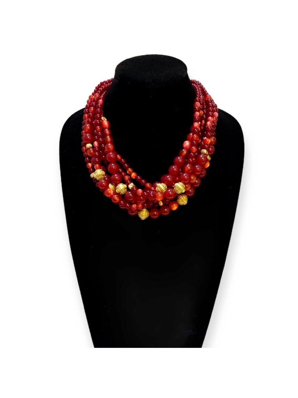 Chico's Red and Gold Multi-Strand Fancy Collar Statement Necklace NWOT
